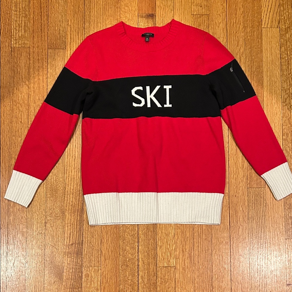 Talbots Red Black White 'SKI' Crewneck Sweater